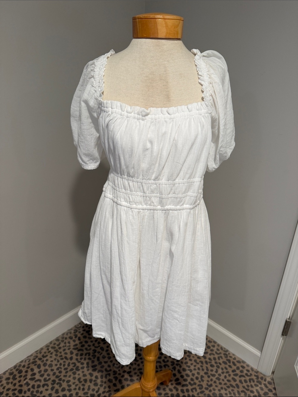 Women’s White Square-Neck Smocked Waist Dress